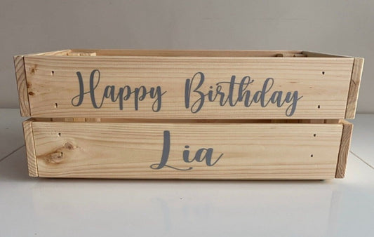 Personalised Birthday Crate - Natural Wood